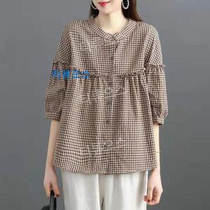 강추 여성 체크 셔츠 남방 셔링 블라우스 티류으스