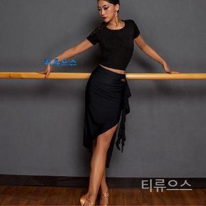 티류으스 라틴댄스 스커트 사선 라인댄스 댄스복 탱고치마 스포츠 치마