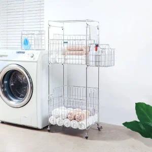 [스텐팩토리]스텐 304 세탁바구니 빨래바구니 고정식 이동식 1단 2단