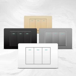 미국 멕시코 타입 4구 2로 벽 스위치 네온 조명 플라스틱 패널 16A 로커 무연탄 회색 검정색 흰색 금색