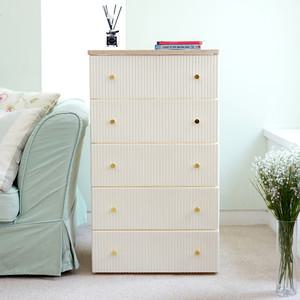 보노하우스 카밀라 템바보드 서랍장 5단 우드상판 플라스틱 수납장 골드핸들