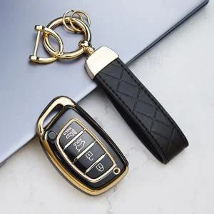 차키케이스 4 버튼 소프트 TPU 셸 고리 자동차 스마트 키 케이스 커버 현대 Ix35 Ix45 I10 I30 I40 투싼 산