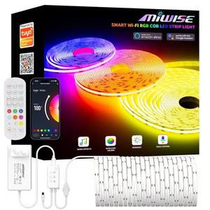 MIWISE RGB COB LED 스트립 라이트 32.8피트/10미터, 색상 변경 조광성 초밝은 스트립 라이트 24V, 알렉사/ 어시스턴트/투야 멀티컬러 플렉시블 테이프 라이트와 함께 작동, TV, 침실, 파티 DIY 장식용