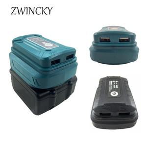 Makita 14.4V 18V 배터리 용 배터리 어댑터 듀얼 USB 출력 포트 변환기 LED 작업 등이있는 보조베터리 전화