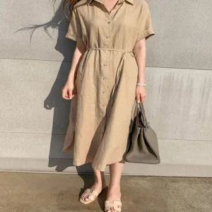 [아우트]린넨 시원한 원피스 반팔 셔츠 허리끈