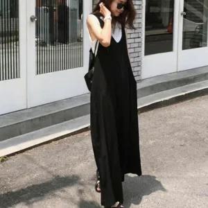 [아우트]U넥 반팔원피스 블랙 오버핏 점프수트