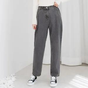 [아우트]여자핀턱오버핏배기청바지_그레이 데님