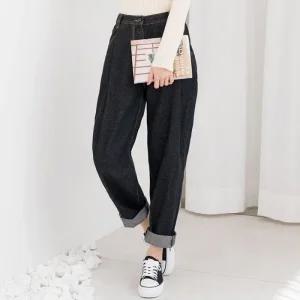 [아우트]여자핀턱오버핏배기청바지_블랙 여자바지