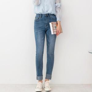 여자 롤업 슬림핏 워싱 스판 스키니진 청바지