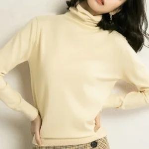 슬림 긴팔 터틀넥 면목티 여성 데일리