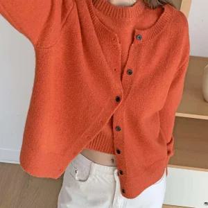 여성 반소매 스웨터 비스코스 U넥 카디건 세트