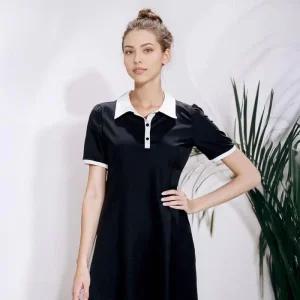 [아우트]단추 카라 A라인 롱원피스 반팔