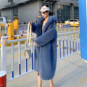 에코퍼코트 고급스러운 인조퍼자켓 노카라후드 롱코트 페이크밍크