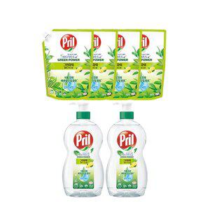 프릴 주방세제 그린파워 레몬그라스 용기, 700ml, 2개 + 리필, 1L, 4개
