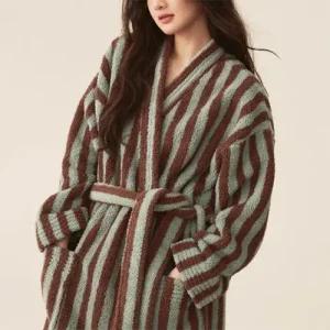 챠밍 호텔가운 스트라이프 극세사 로브 밍크 수면가운