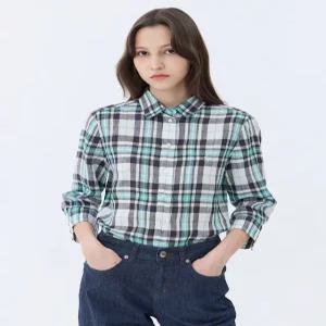 [헤지스 여성] [24SS] WSSH4B304E2 클리어런스린넨100스테디셀러그린 체크 7부소