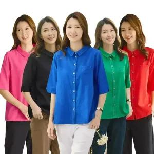 이브바바 여름 쿨 인견 스티치 5부 카라 셔츠 블라우스 중년여성 엄마 옷