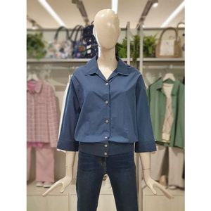 [갤러리아] 크로커다일레이디 니트 배색 블루종 블라우스 CLDFBL105