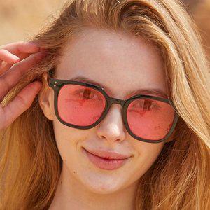 [KOLEAT]WOMEN 레이어드 뿔테 핑크틴트 사각라운드 자외선 차단 선글라스 [SQRTP]