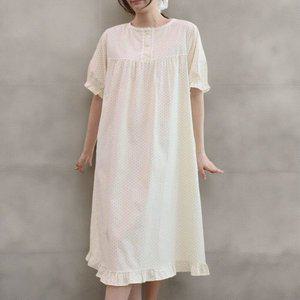 [옷자락]여성 코튼 미니 프릴 도트 원피스 셔링 잠옷