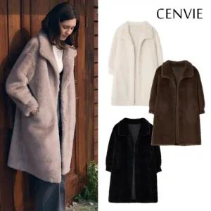 센비 이사벨 FAUX 밍크 퍼 카라 롱 코트