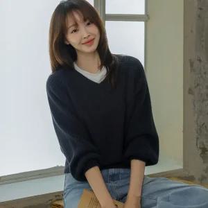 [시크폭스] 벌룬 슬리브 나그랑 브이 니트_53KN757