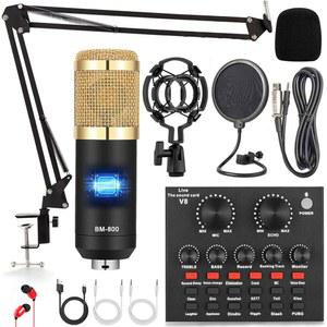 팟캐스트 장비 번들, 보이스 체인저 및 BM800 콘덴서 마이크가 포함된 오디오 인터페이스, 녹음, 방송, 라이브 스트리밍, 유튜브, 틱톡(BM800-V8G)에 완벽한 녹음 스튜디오 패키지