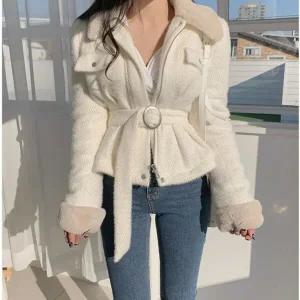 여자 울 혁대 짧은 외투 리얼퍼 핀턱 양털 FW 자켓_4