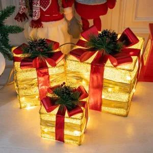 [아트박스]/플라워트리 크리스마스 LED선물상자 대형장식 3단골드아메카 30cm