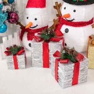 아트박스/플라워트리 크리스마스 선물상자 대형 장식 3단 실버 아메카 30cm