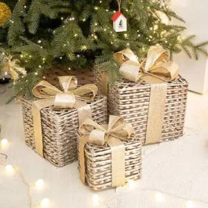 플라워트리 크리스마스 선물상자 대형 장식 3단 에르메 30cm 소품