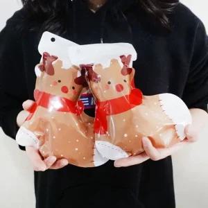 고품질 크리스마스 양말 지퍼백 선물 포장 10매입 루돌프 꾸미기 (WCF27A4)