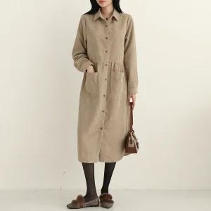 루메 코듀로이 셔링 포켓 셔츠 원피스_BDOP106