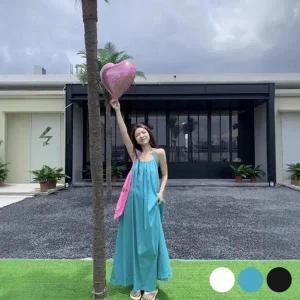 [하프클럽/]홀터넥 뒷트임 A라인 민소매 원피스 URD 518 롱 여자 캐주얼 원피