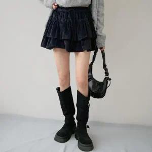 [하프클럽/]여성 벨벳 미니 스커트 도톰 캉캉 프릴 디자인