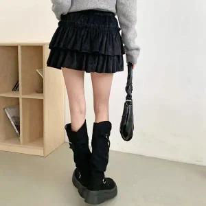 [하프클럽/]여성 프릴 벨벳 미니 스커트 도톰 캉캉 스타일