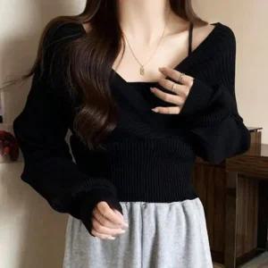 [아우트]오프숄더 하객룩 겨울 니트 브이넥 니트티