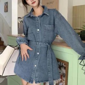 [아우트]데님 원피스 청원피스 허리끈 카라 치마 1P