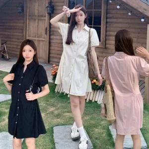 [아우트]루즈핏 셔츠 데님원피스 셔링 원피스