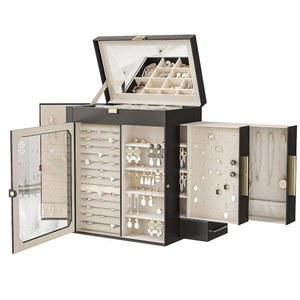 거울이 있는 후브로 주얼리 박스, 유리 창문이 여행 정리함, 수직 보관함, 크리스마스 선물, 사랑하는 사람을 위한 귀걸이, 반지, 목걸이, 팔찌, 블랙 BK03JB04G2