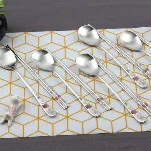 DMK 스테인리스 컬러 플라워 레이 저 홍 수저 5P (W163BAD)