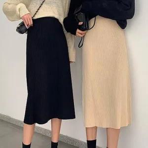 [아우트]허리밴딩 신축성 니트 롱치마 롱 스커트