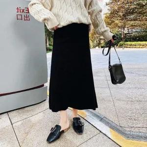 [아우트]여성 베이직 롱스커트 허리밴딩 니트