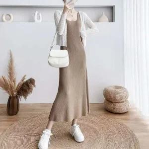 [아우트]골지 롱원피스 M 카멜 봄 가을 여름 캐주얼