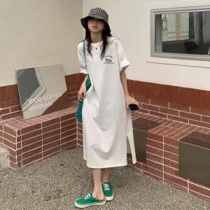 [아우트]자일르 레터링 캐주얼 미니원피스 롱