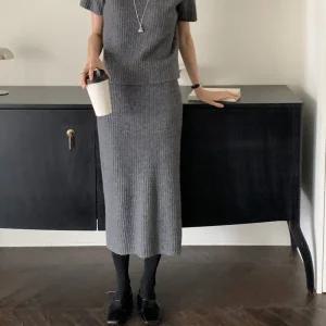 여성 울 밴딩 골지 니트 롱 스커트 날씬 치마