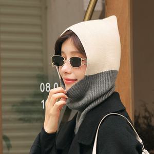 투톤 니트 바라클라바 겨울 방한 여성 패션 후드넥워머 