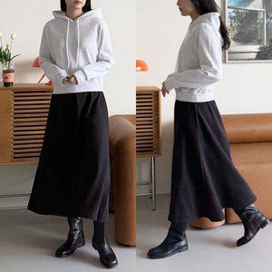 [기타]기모 배색 후드티 플레어스커트 롱원피스