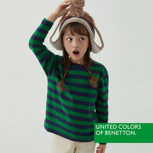 [베네통] 베네통 키즈 공용 스트라이프 긴팔 티셔츠 네이비 BNUTS4O21T