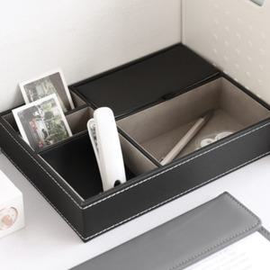 고급 가죽 스티치 데스크 정리 트레이 수납함 3컬러 테리어